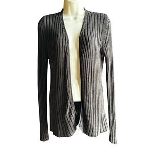 TSE Open Cardigan Sweater 100% Silk Open Knit Rib Knit Brown Med Classic Neutral